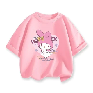 เสื้อผ้าเด็ก แฟชั่น sanrio kuromi ผ้าฝ้าย น่ารัก การ์ตูน เสื้อคอกลม เสื้อยืด ส่งเร็ว