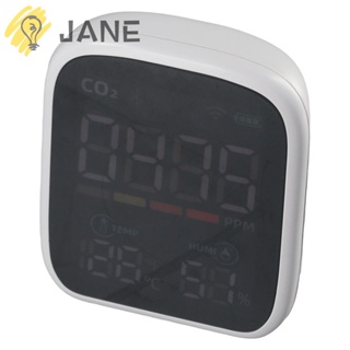 Jane เครื่องตรวจจับ CO2 หน้าจอแสดงผล LED สีขาว WiFi คุณภาพอากาศ 3-in-1 เครื่องตรวจจับอุณหภูมิและความชื้น คาร์บอนไดออกไซด์ แบบมืออาชีพ