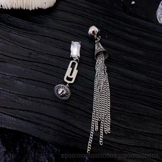 0931YWTS Queen Mother of the West Exaggerated and Personalized Cool Handsome Wind Asymmetric Inlaid Zirconium Saturn Geometric Tassel Earrings Female Versatile Earrings E6UG