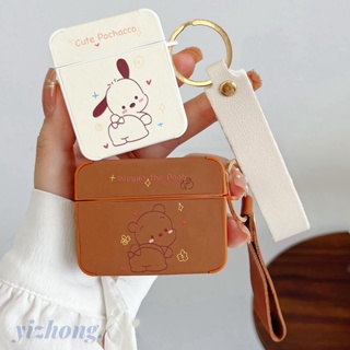 เคสหูฟัง TPU หนัง PU นิ่ม ทรงสี่เหลี่ยม ลายการ์ตูนสุนัข Winnie Bear Pachacco น่ารัก พร้อมสายคล้อง กันหาย สําหรับ Airpods Pro 2 3 1