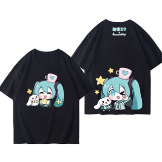 ราคาถูก เสื้อยืด Hatsune Miku แฟนอนิเมะชาวญี่ปุ่นต้องมีแขนสั้นสวมใส่สบาย เสื้อคู่