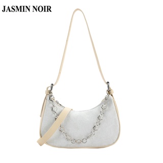 Jasmin NOIR กระเป๋าถือ กระเป๋าสะพายไหล่ สะพายข้าง ผ้าแคนวาส หนัง PU พิมพ์ลายดอกไม้ แต่งสายโซ่คล้อง สําหรับสตรี