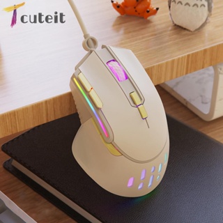 Tcuteit เมาส์เกมมิ่งมีสาย RGB อินเตอร์เฟซ USB 9 ปุ่ม DPI 6 ความเร็ว ปรับได้ สําหรับแล็ปท็อป คอมพิวเตอร์