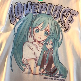 เสื้อยืดแขนสั้นลําลอง ผ้าฝ้าย พิมพ์ลายอนิเมะ Hatsune Miku แฟชั่นฤดูร้อน สไตล์ญี่ปุ่น สําหรับผู้ชาย และผู้หญิง