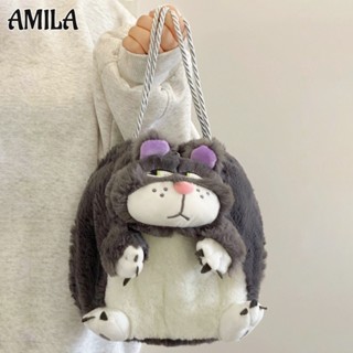 Amila ins ยอดนิยม Lucifer ตุ๊กตาแมว กระเป๋าหูรูด แมว ตุ๊กตา กระเป๋าสะพายไหล่ กระเป๋าเมสเซนเจอร์ ดีไซน์หูรูด ตลก และน่ารัก