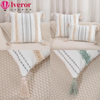 Lveror ปลอกหมอน ผ้าฝ้าย ทรงสี่เหลี่ยม ประดับพู่ สีเบจ 18×18 นิ้ว 2 ชิ้น