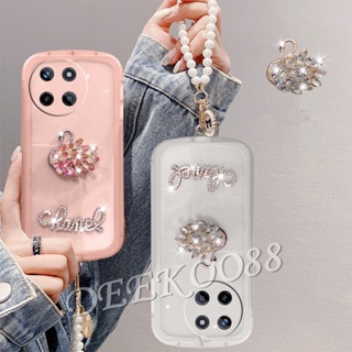 เคสโทรศัพท์มือถือนิ่ม ลายหงส์ 3D พร้อมสายคล้องมือ ประดับมุก สําหรับ Realme11 RealmeC51 Realme 11 C51 NFC 4G 5G 2023