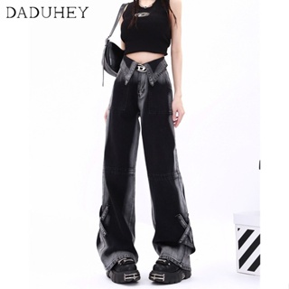 DaDuHey🎈 Womens High Street New American Style Retro Dopamine Jeans High Waist Wide Leg Casual All-Match Denim Pants