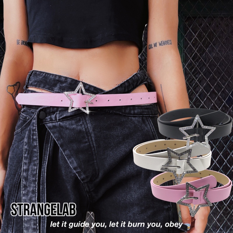 Pink Dopamine Y2k เข็มขัด หัวเข็มขัดโลหะ รูปดาวห้าแฉก ประดับเพชร เข้ากับทุกการแต่งกาย สไตล์อเมริกัน สําหรับผู้หญิง