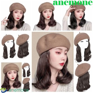 Anemone หมวกเบเร่ต์ วิกผมสังเคราะห์ สไตล์เกาหลี วิกผมสั้นหยักศก แฟชั่น ดูเป็นธรรมชาติ สําหรับปาร์ตี้