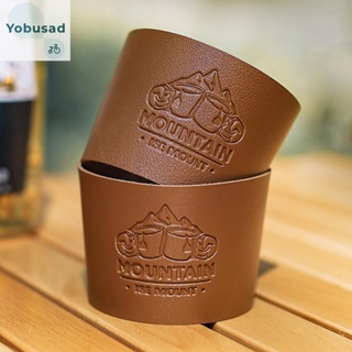 [Yobusad.th] ฝาครอบแก้วกาแฟ หนัง PU กันลื่น แบบพกพา สําหรับเดินป่า ตั้งแคมป์