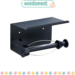 Wisdomest ที่ใส่ม้วนกระดาษทิชชู่ สเตนเลส 304 สีดําด้าน พร้อมชั้นวางของ กันสนิม สําหรับห้องน้ํา