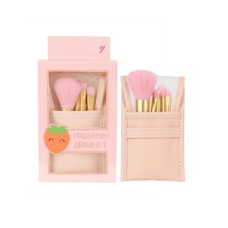 ASHLEY STRAWBERRY BRUSH SET (AA-215) : แอชลี่ย์ เซ็ต แปรงแต่งหน้า 5 ชิ้น x 1 เซ็ต abcmall