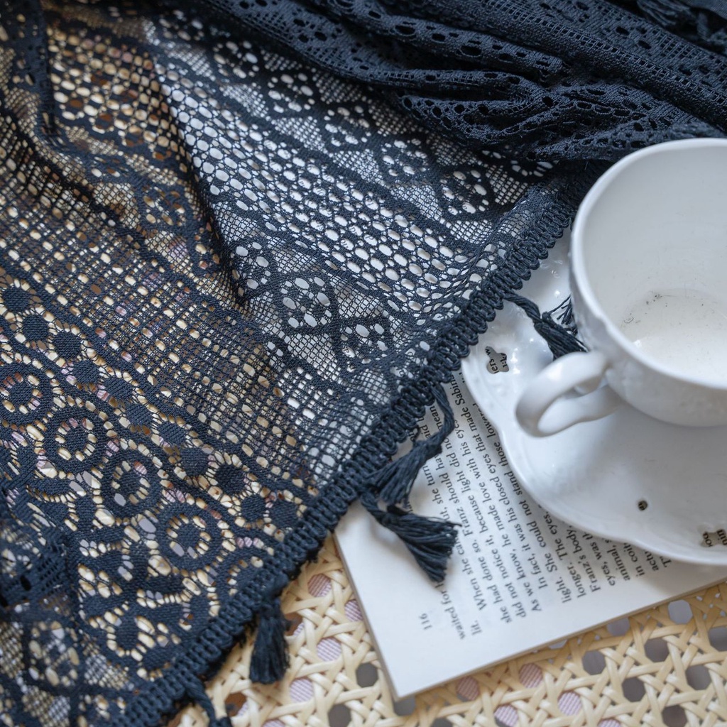 วินเทจสีดําโครเชต์ผ้