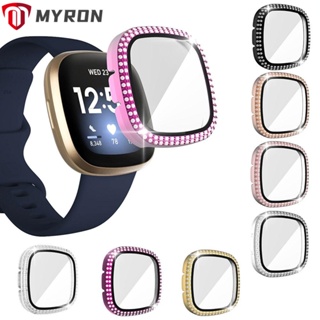 Myron เคสนาฬิกาข้อมือ PC ประดับเพชรเทียม สําหรับ Fitbit VERSA 3 Sense Band