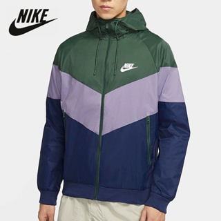 Nike ของแท้ 100% เสื้อแจ็กเก็ตกีฬา มีฮู้ด กันลม สไตล์เรโทร สําหรับผู้ชาย DC4113