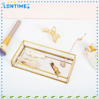 Lontime ถาดกระจก ทรงสี่เหลี่ยมผืนผ้า ขนาด 7.87*5.5*1.38 นิ้ว สีทอง สําหรับตกแต่งบ้าน ห้องนอน