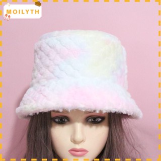 Moilyth หมวกบักเก็ต ผ้าขนสัตว์เทียม แบบหนา กันแดด อบอุ่น สีมัดย้อม สําหรับผู้หญิง