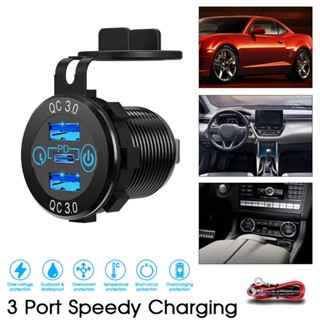 Pd Type C Dual USB Car Charger QC 3.0 Charger 12V 24V ปลั๊กไฟ 60W