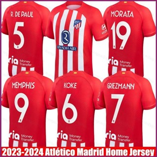 Yp2 2023-2024 เสื้อยืดลําลอง แขนสั้น พิมพ์ลาย Atletico Madrid Home Jersey Griezmann DePaul Morata Memphis Koke พลัสไซซ์ PY2