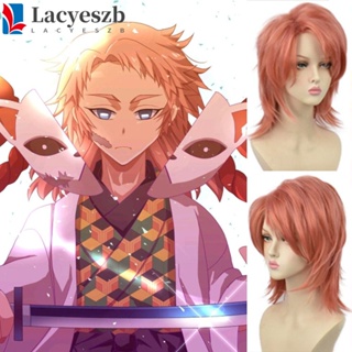 Lacyeszb วิกผมคอสเพลย์ Demon Slayer Sabito ทนความร้อน สีส้ม สีชมพู