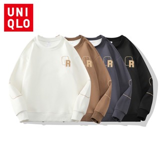 Uniqlo เสื้อกันหนาว คอกลม แขนยาว พิมพ์ลายโมโนแกรม แฟชั่นฤดูใบไม้ร่วง สําหรับผู้ชาย