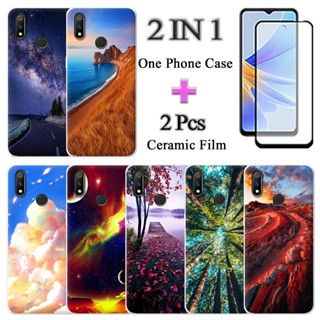 2 IN 1 Realme 3 pro เคสนิ่ม พิมพ์ลาย พร้อมกระจกนิรภัยกันรอยหน้าจอ เซรามิค แบบโค้ง