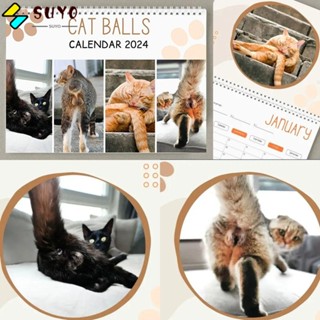 Suyo ปฏิทินกระดาษ รูปแมวปี 2024 สําหรับตกแต่งผนังบ้าน