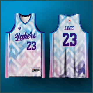 เสื้อกีฬาบาสเก็ตบอล ลายทีม James Jersey Concept lakers สีชมพู สีฟ้า สีขาว สําหรับผู้ชาย และผู้หญิง ไซซ์ SY3 YS3