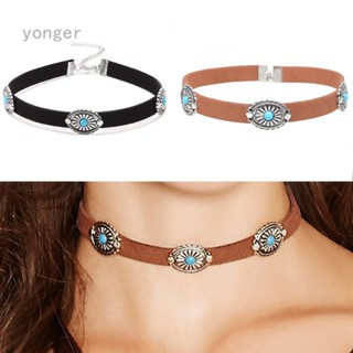 Yonger สร้อยคอโช้คเกอร์ โลหะ เทอร์ควอยซ์ สไตล์วินเทจ เรโทร เครื่องประดับแฟชั่น สําหรับผู้หญิง