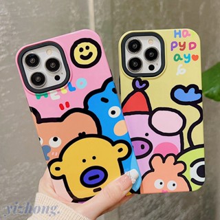 เคสโทรศัพท์มือถือ TPU นิ่ม กันรอยขีดข่วน กันตก ลายการ์ตูนสัตว์น่ารัก 2 in 1 สําหรับ iPhone 15 14 13 Pro Max 12