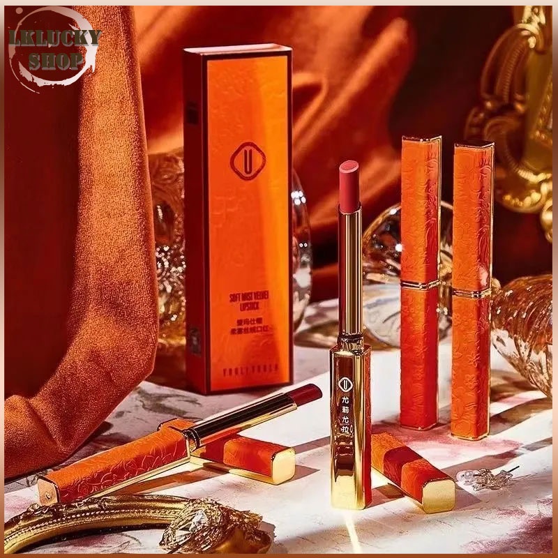 ลิปจูบไม่หลุด ลิปสติก แบบกันน้ำ Lipstick ติดทนนาน เครื่องสำอาง ลิปสติก สีพีช แดงก่ำแดง（1247）