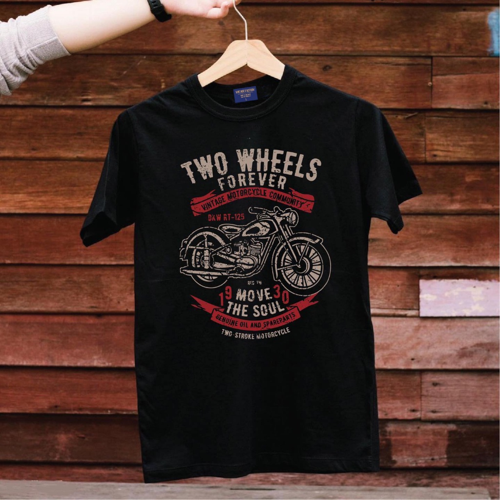 เสื้อยืดแขนสั้นคอกลม(พร้อมส่ง) เสื้อยืด TWO WHEELS - ผ้าCotton 100% [S-5XL]