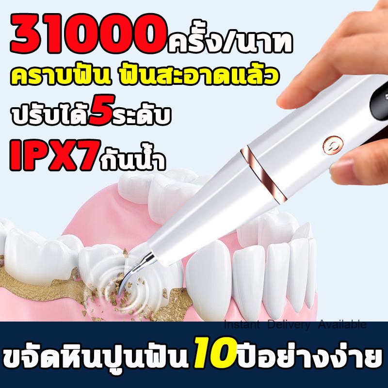 ✨ แปรงฟันและทำความสะอาด2ใน1✨เครื่องขูดหินปูน ฟันผุ ที่ขูดหินปูน 5 โหมดการทำความสะอาด 31000ครั้ง/นาที IPX7 เครื่องขัดฟัน