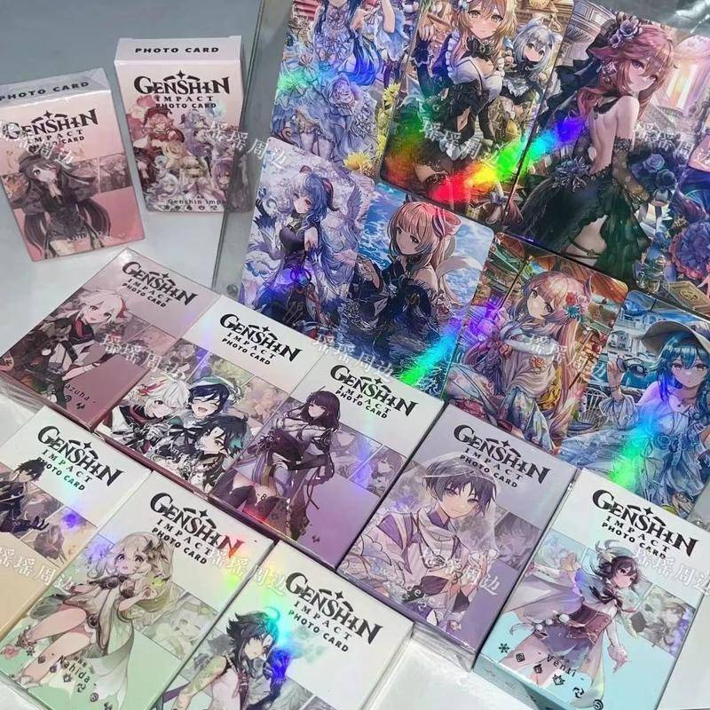 การ์ดเลเซอร์ พิมพ์ลายการ์ตูนอนิเมะ Genshin Impact Mymelody Kuromi Cinnamoroll Pom Pom Purin Pochacco สองด้าน สําหรับของขวัญ และของสะสม 50 ชิ้น ต่อชุด