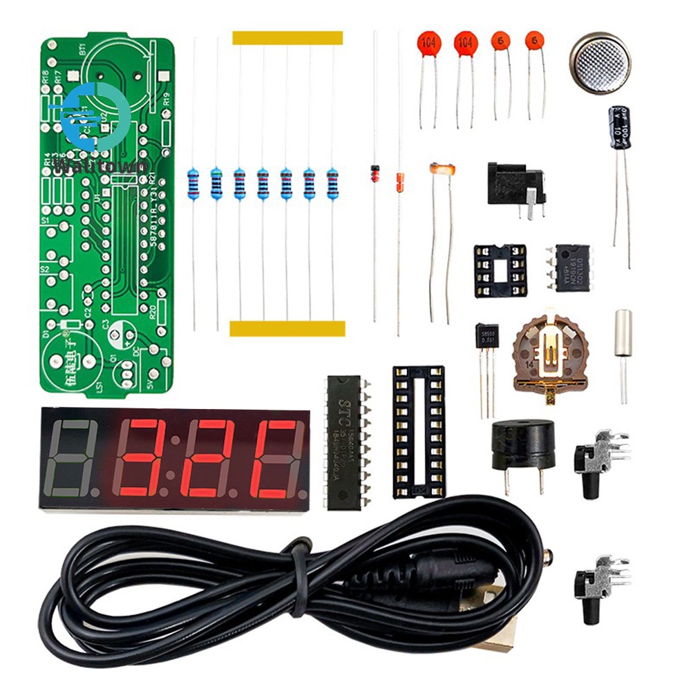 51 MCU 4 หลักแบบชาร์จไฟได้ LED นาฬิกาอิเล็กทรอนิกส์ชุด DIY ชิ้นส่วนบัดกรีสําหรับการเรียนรู้ Electronics