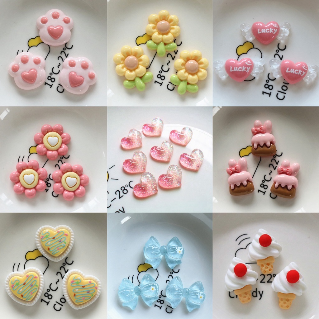 จี้การ์ตูนน่ารัก ด้านหลังแบน สําหรับตกแต่งสมุดภาพ Diy จํานวน 10 ชิ้น ต่อชุด