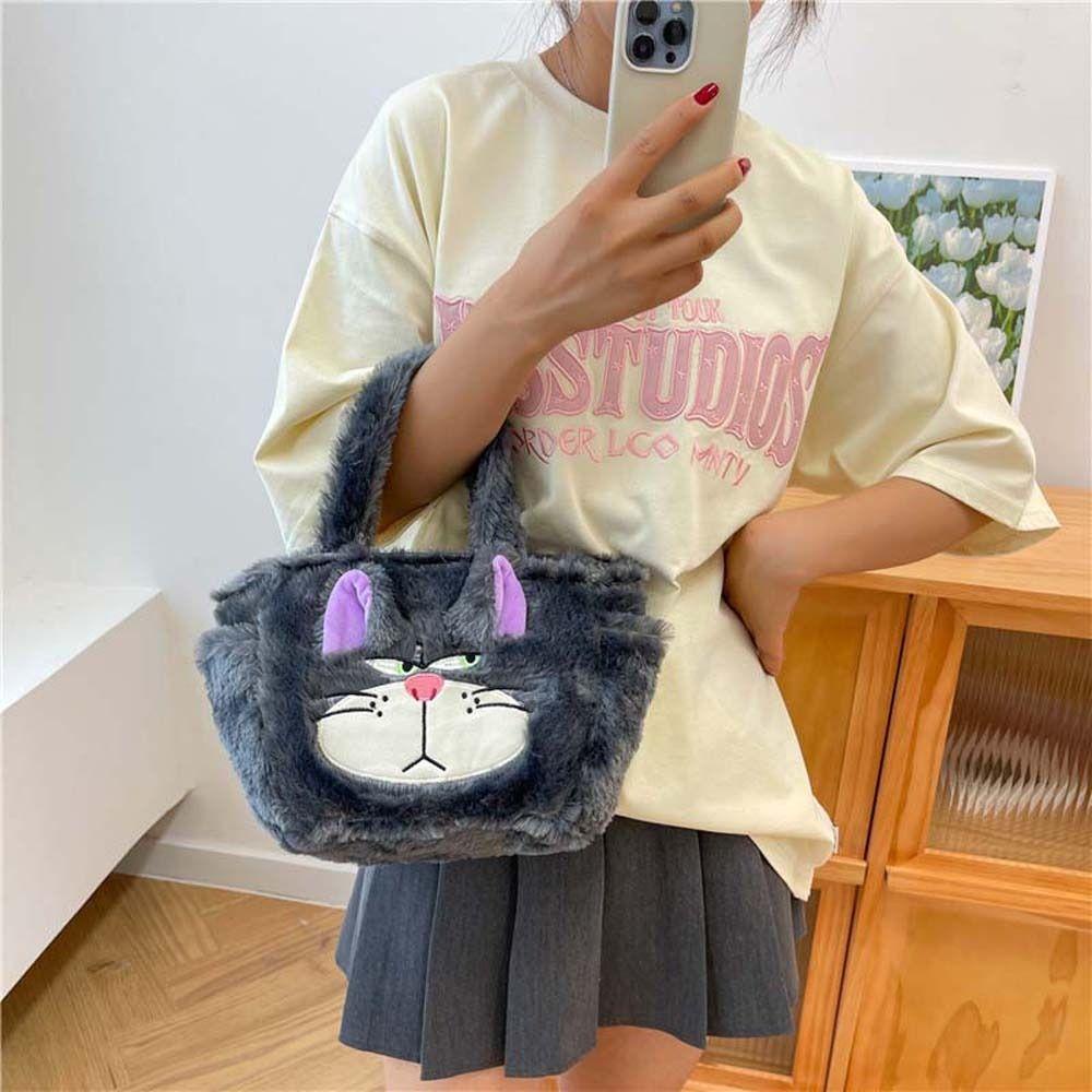 Fashionhubz กระเป๋าถือ Plush Stitch, Lucifer Cat การ์ตูน Tote Bag,น่ารักขนาดใหญ่ความจุถุงอาหารกลางวันแม่กระเป๋าสัตว์นาฬิกาข้อมือกระเป๋าเดินทาง