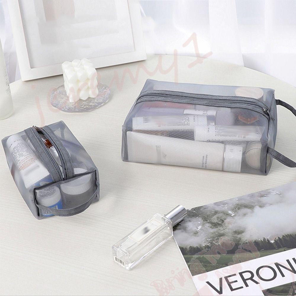 Jeremy1 กระเป๋าเครื่องสําอาง ผ้าตาข่าย แบบใส แต่งซิป หรูหรา สําหรับนักเรียนหญิง เหมาะกับการเดินทาง