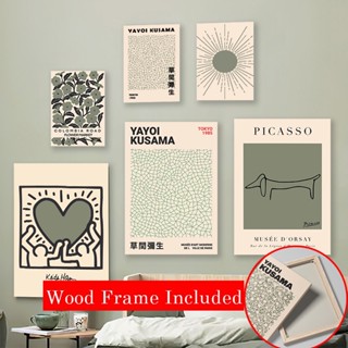 (พร้อมกรอบ) โปสเตอร์ภาพวาดผ้าใบ สีเขียว สําหรับตกแต่งผนังบ้า…