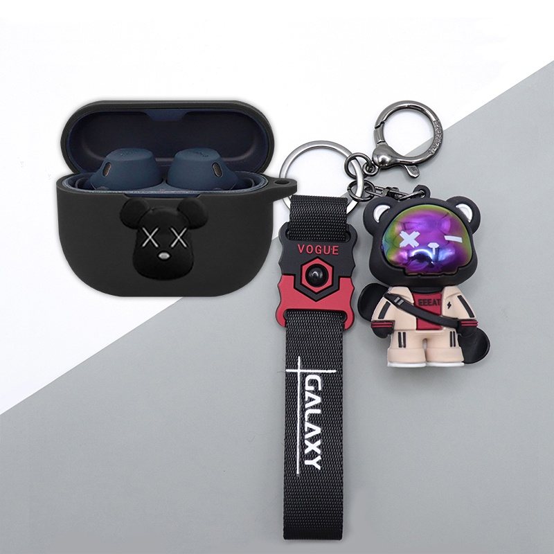 For Jabra Elite 8 Active Case Silicone Soft Case Cartoon Bear Plush Briquette Keychain Pendant Jabra