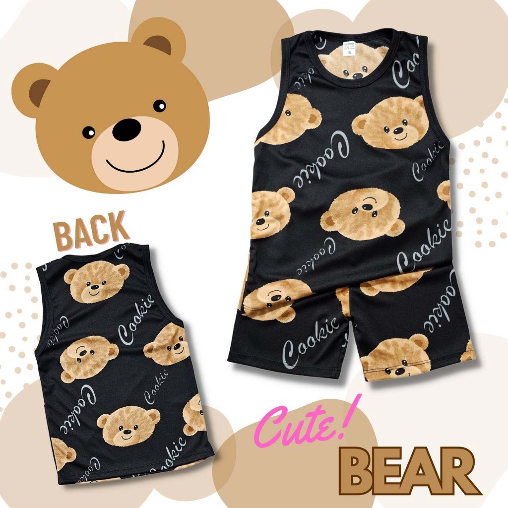 BE0819 ชุดเด็ก เสื้อกล้าม+กางเกงขาสั้น ผ้าไมโครไฮเกรด ลายการ์ตูน หมีเท็ดดี้ เสื้อผ้าเด็ก ชุดเด็กแฟชั่น ชุดเด็กลายการ์ตูน