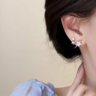 ต่างหูสตั๊ด เงิน S925 จี้รูปดาว ประดับเพทาย สวยงาม เครื่องประดับสตรี