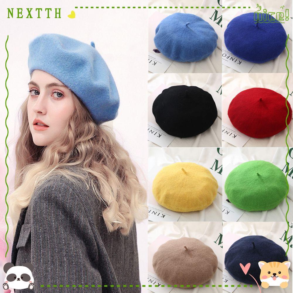 Nextth หมวกเบเร่ต์ หมวกบีนนี่ ผ้าขนสัตว์ สไตล์ฝรั่งเศส ให้ความอบอุ่น แฟชั่นฤดูหนาว