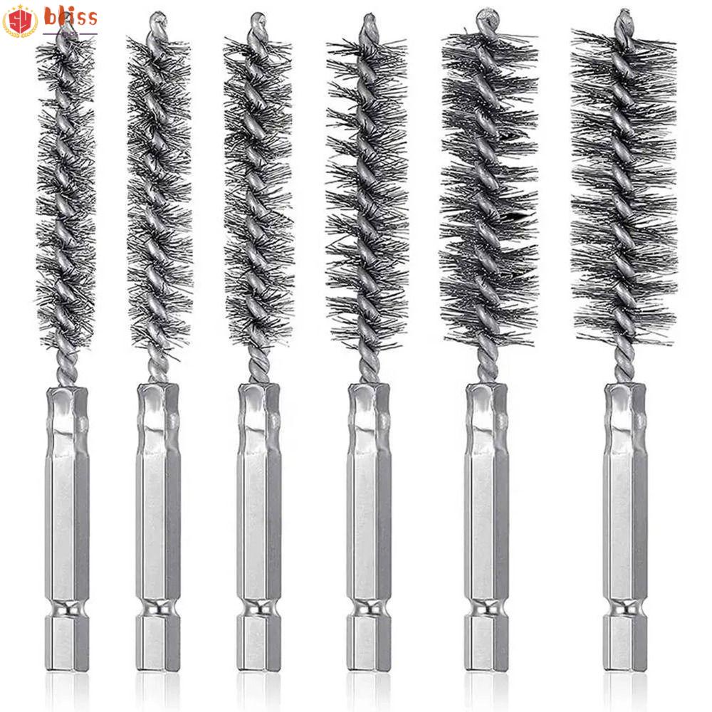 Blliss แปรงลวดสเตนเลส 6 ชิ้น 8 10 12 15 17 19 มม. พร้อมแปรงแกนหกเหลี่ยม 1/4 นิ้ว