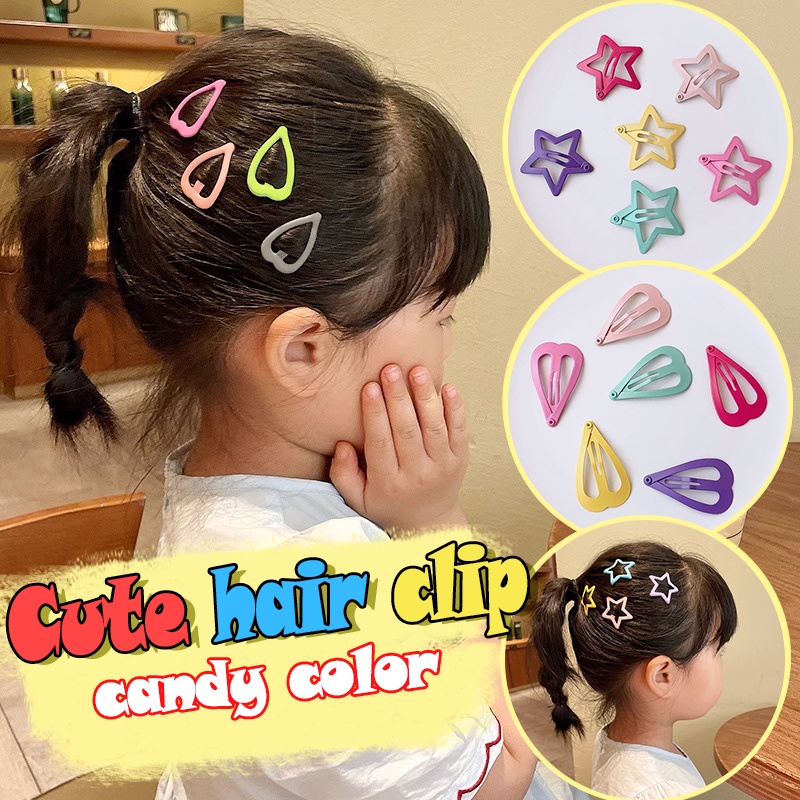 6ชิ้น / 1แพ็ค ลูกอมสี BB hair clip รักหัวใจและรูปทรงห้าเหลี่ยม คลิปผมโลหะเด็กทารก