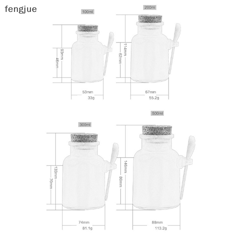 Fengjue ขวดโหลพลาสติกเปล่า เนื้อแมตต์ พร้อมช้อนไม้คอร์ก สําหรับใส่เกลืออาบน้ํา  ขวดโหลพลาสติกเปล่า พร้อมฝาปิดไม้เทียม