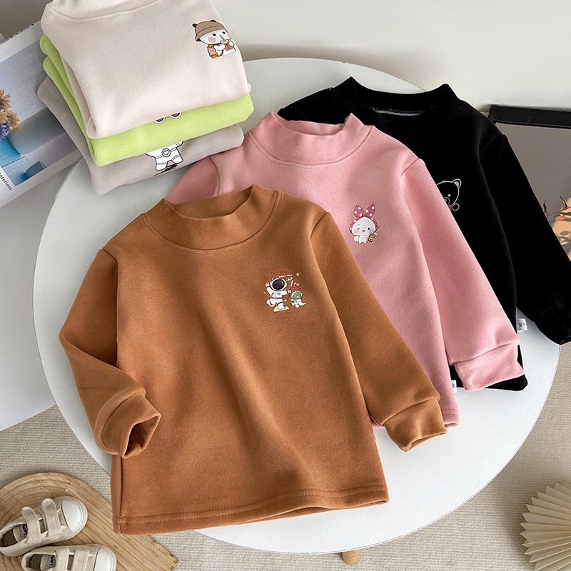[ZY] พร้อมส่ง เสื้อยืดแขนยาวลําลอง ผ้าฟลีซ แบบหนา ให้ความอบอุ่น แฟชั่นฤดูใบไม้ร่วง และฤดูหนาว สําหรับเด็ก 70-150 ซม.