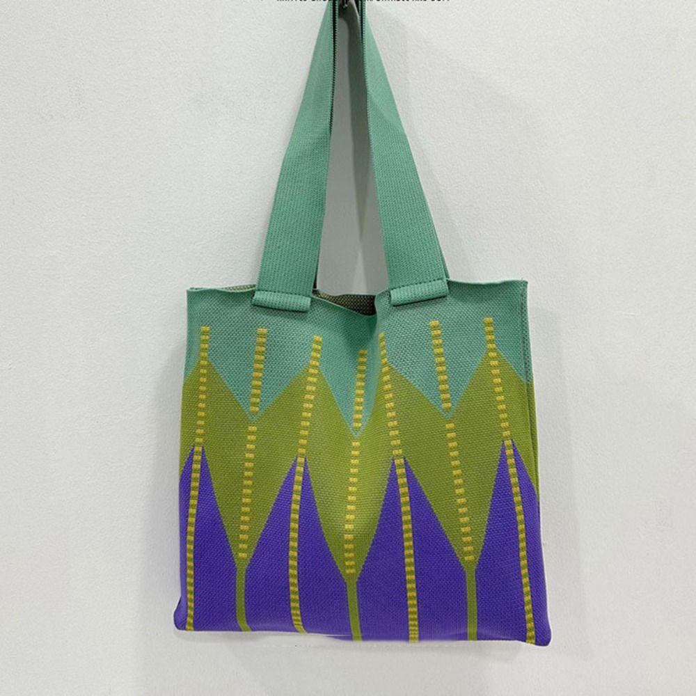 Tonfashion กระเป๋าสะพายไหล่ ผ้าวูลถัก ประดับเพชร ความจุสูง สําหรับนักเรียน