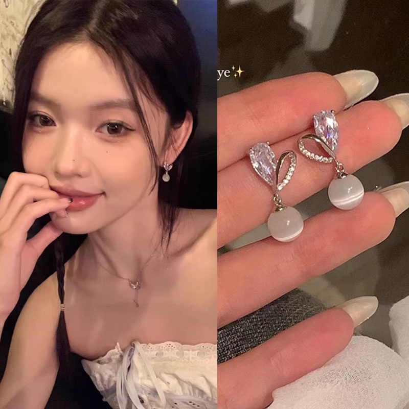 พร้อมส่ง ต่างหูสตั๊ด ประดับเพทายโอปอล หรูหรา เครื่องประดับ สําหรับผู้หญิง